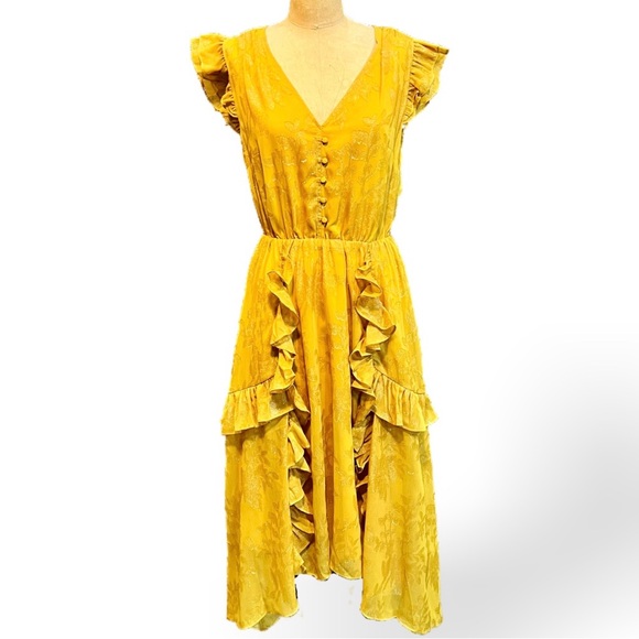 INC International Concept gold‎ dust ruffle dress floral shimmer sparkle new NWT - Picture 1 of 17